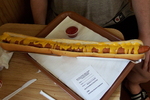 photo of two-foot hot dog from Doogies, Newington, CT