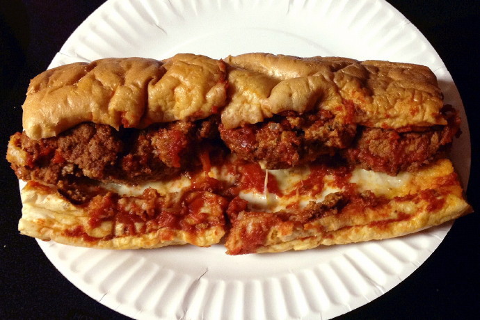 photo of a meatball sub from Leone's Sub and Pizza, Somerville, MA