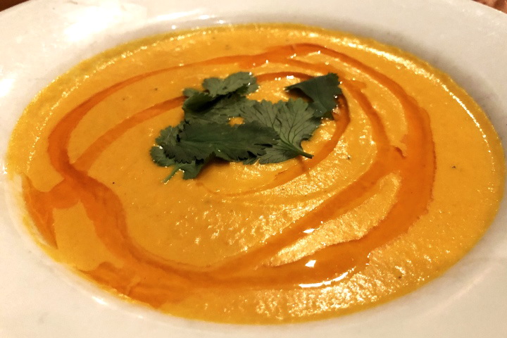 photo of roasted carrot soup with cilantro and chili oil from the Ashmont Grill, Dorchester, MA