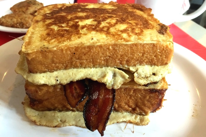 photo of French toast breakfast sandwich from Brick Wall Kitchen, Brookline, MA