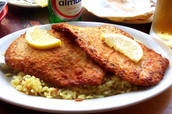 photo of chicken schnitzel from Cafe Jaffa, Boston, MA