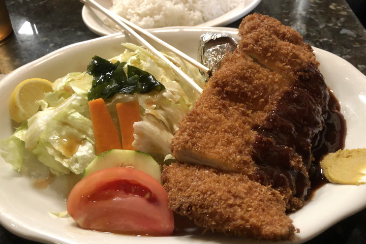 photo of a chicken cutlet set with tonkatsu sauce from Cafe Mami, Cambridge, MA