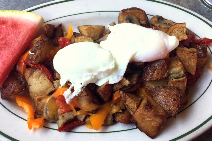 photo of loaded home fries from Deluxe Town Diner, Watertown, MA
