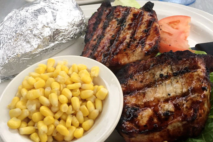 photo of pork chops from Grumpy White's, Quincy, MA