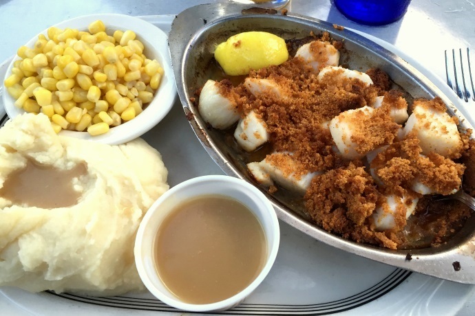 photo of baked stuffed scallops from Grumpy White's, Quincy, MA