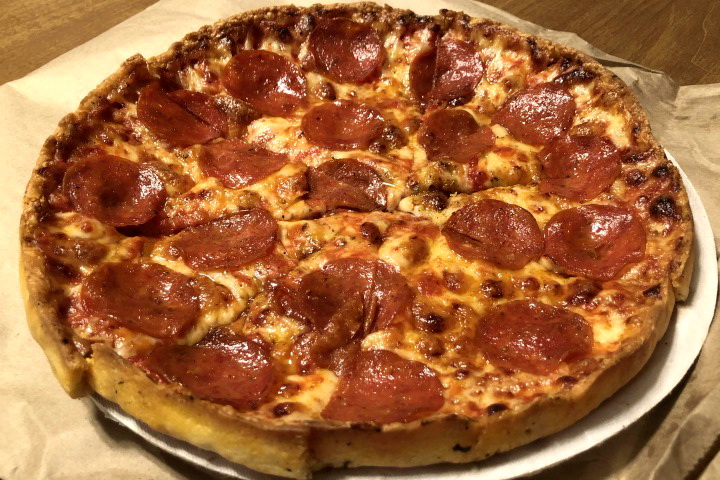 photo of pepperoni pizza from the Lynwood Cafe, Randolph, MA