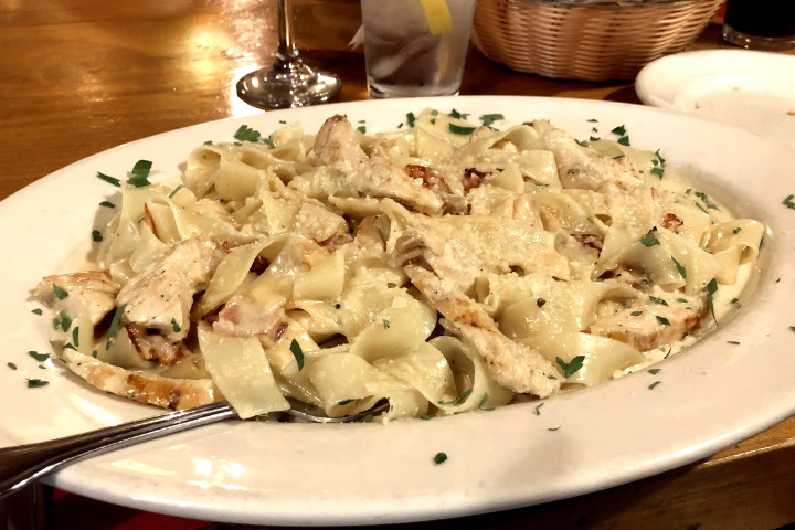 photo of chicken pappardelle with bacon cream sauce from Mezzo Mare, Hull, MA