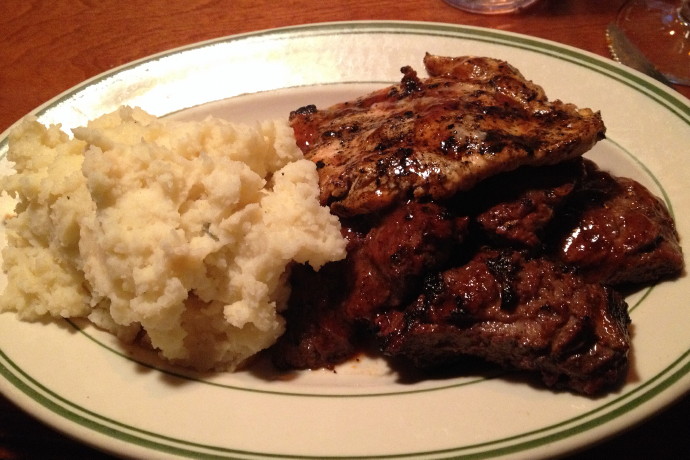 photo of mixed grill (steak tips and chicken) from  Pearl Street Station Restaurant, Malden, MA