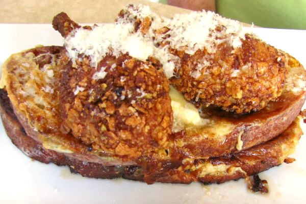 photo of chicchirichi, or fried chicken and French toast from Rocca, Boston, MA