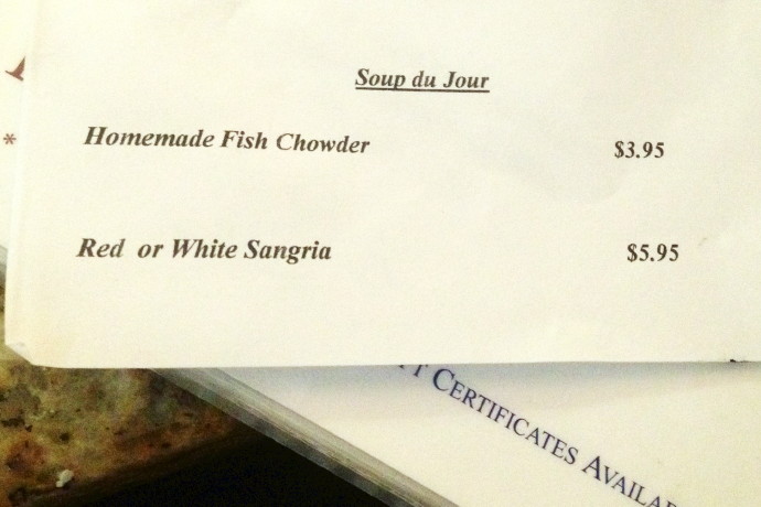 photo of menu at Maria's, Braintree, MA