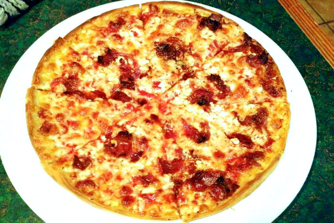 photo of bacon and feta pizza from Spencer's Pizza, Abington, MA