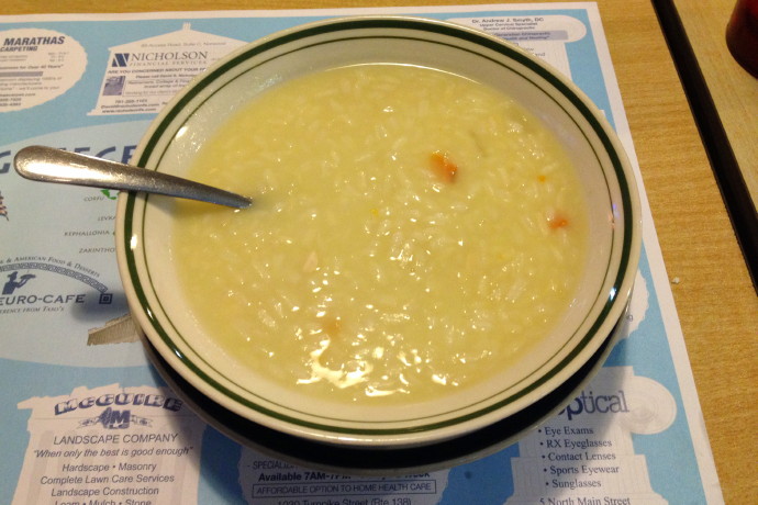 photo of avgolemono (egg-lemon soup) from Taso's Euro-Cafe, Norwood, MA