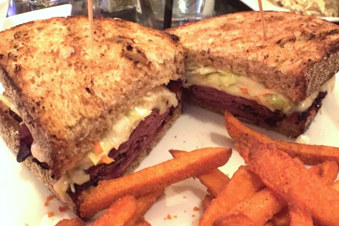 photo of black pastrami sandwich from Telegraph Hill, South Boston, MA