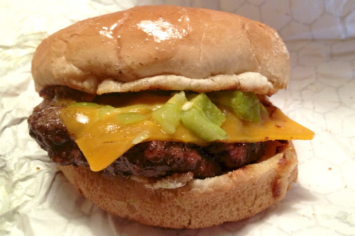 photo of cheeseburger with green chiles from Wild Willy's, Quincy, MA